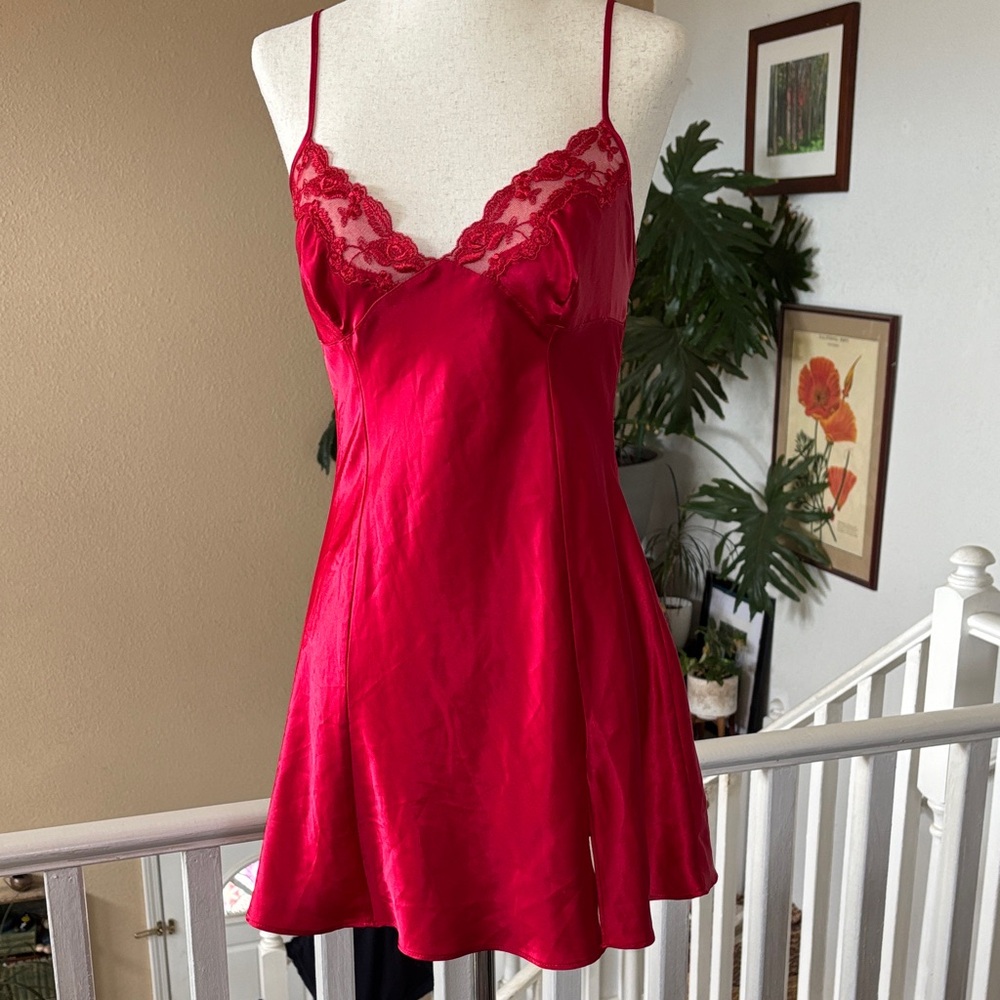Y2K Red Satin/Lace Slip Dress